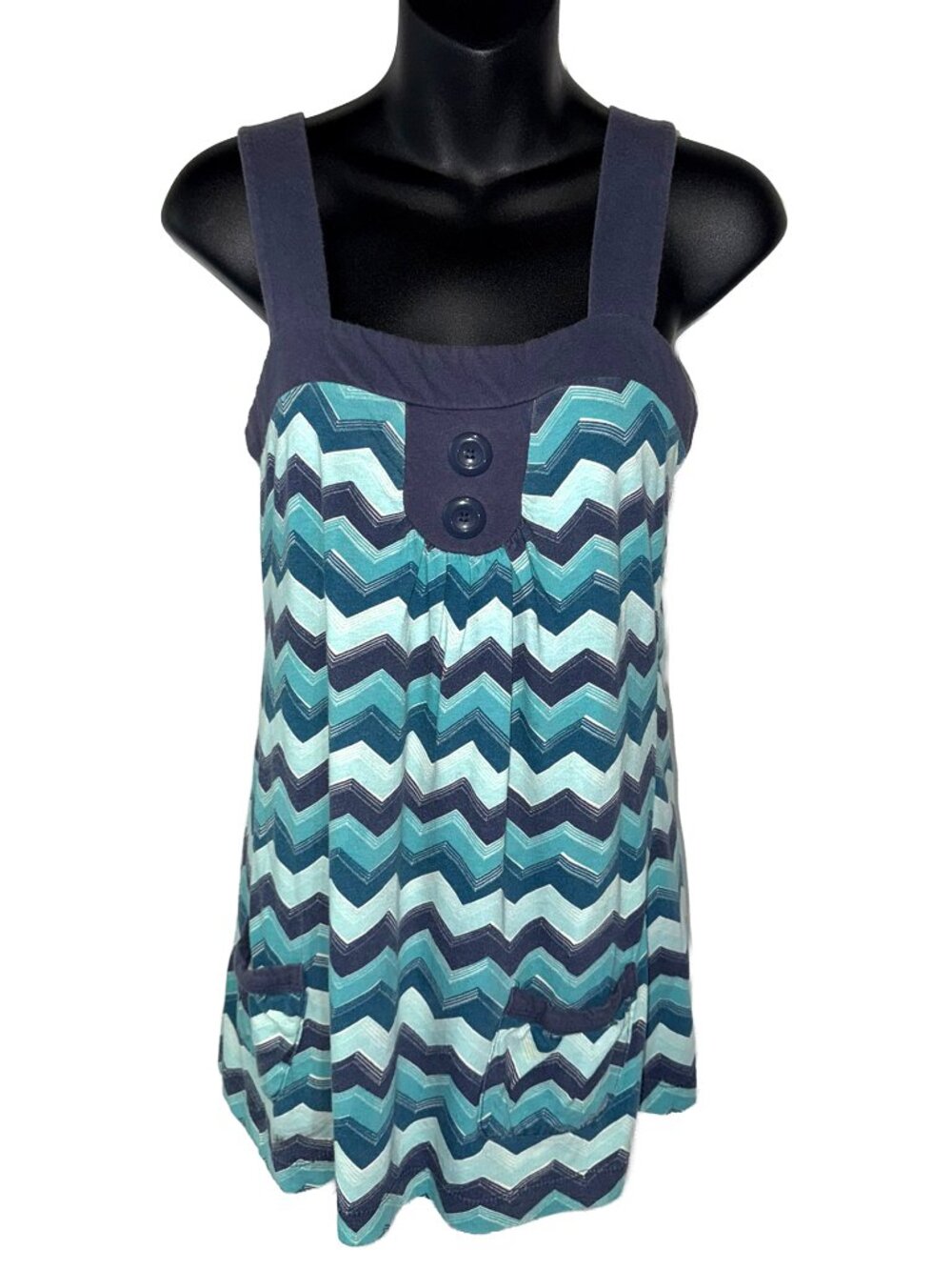 Retro Y2K Blue Striped Tunic Tank Size Medium